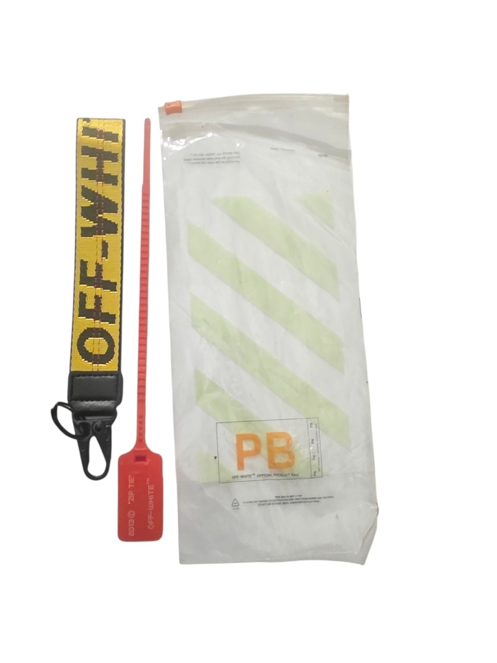 Off-White Keychain Yellow and Black Industrial Strap with Red Zip Tie